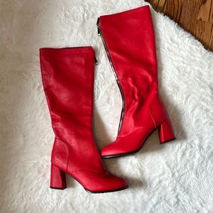 Red leather boots size 42 full front zip